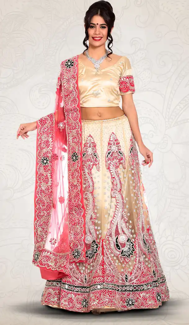Mesmerizing Cream Color Net Designer Bridal Lehenga Choli in Plus Size - 219425221