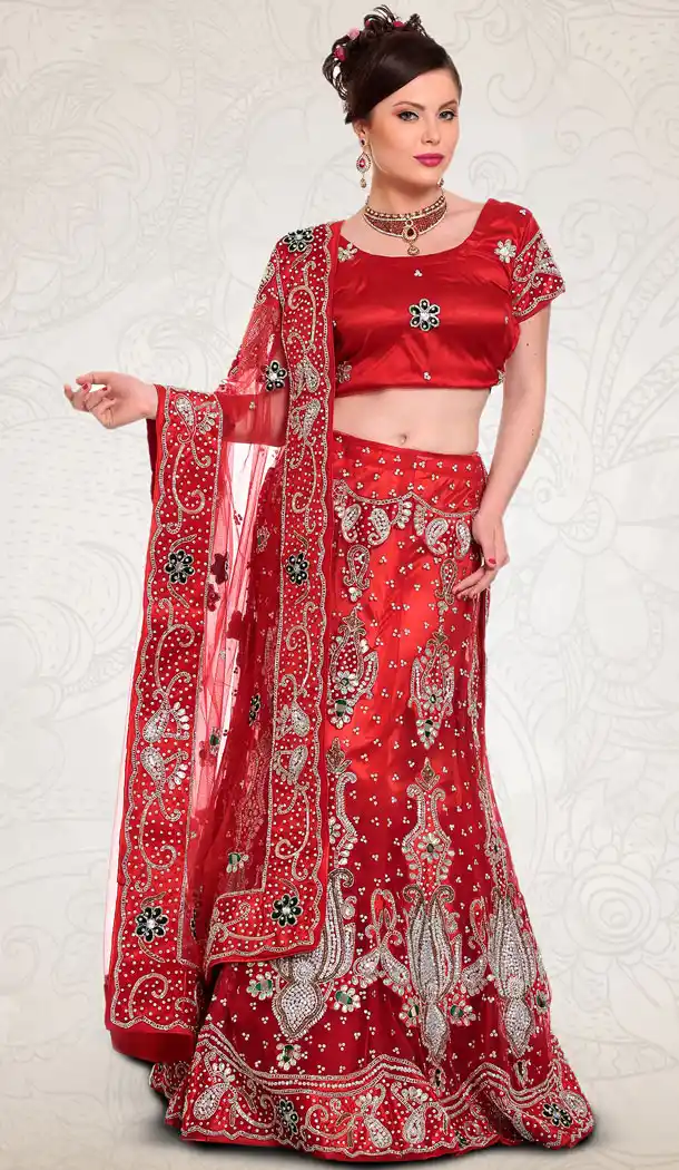 Trendy Red Color Net Designer Bridal Lehenga Choli in Plus Size - 219425222