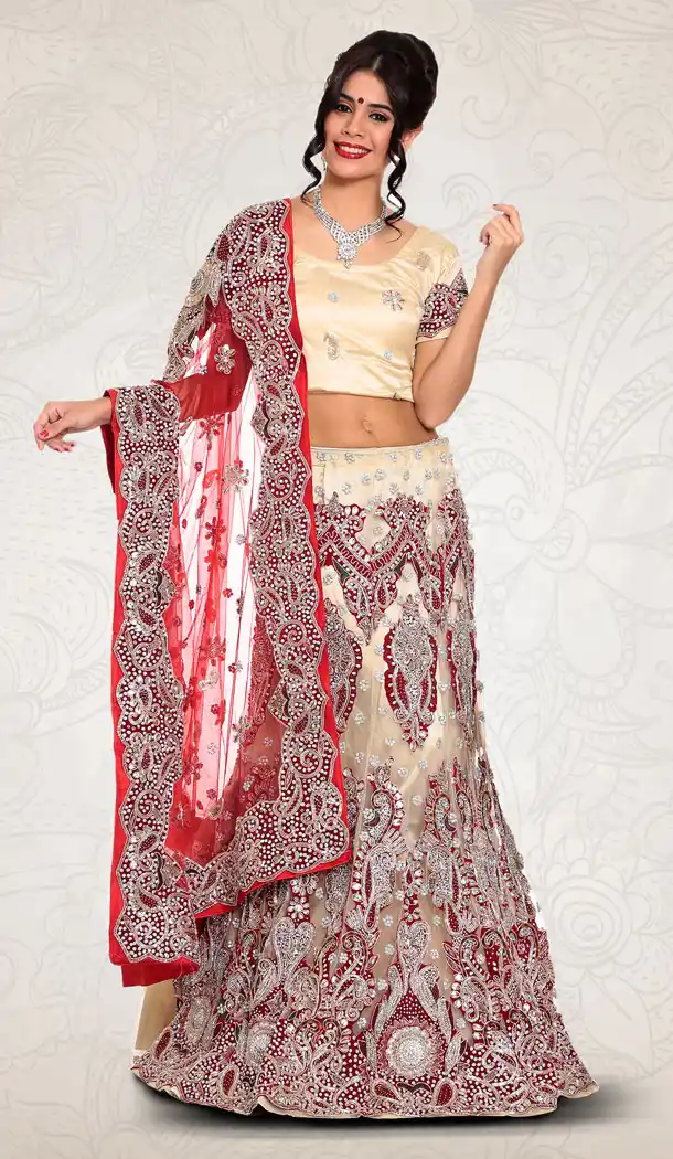 Stylish Cream Color Net Designer Bridal Lehenga Choli in Plus Size - 219425223