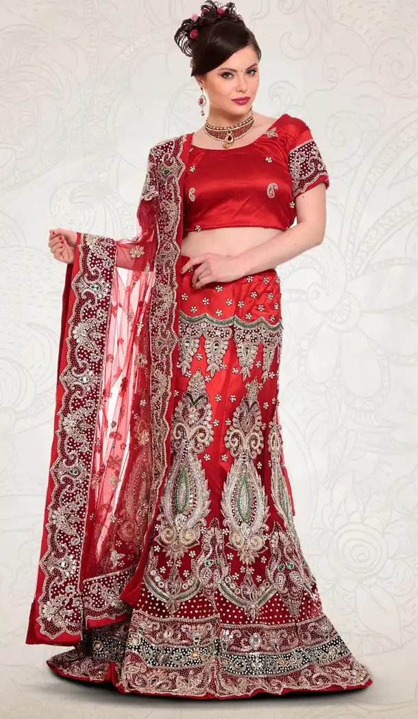 Adorable Red Color Net Designer Bridal Lehenga Choli in Plus Size - 219425224