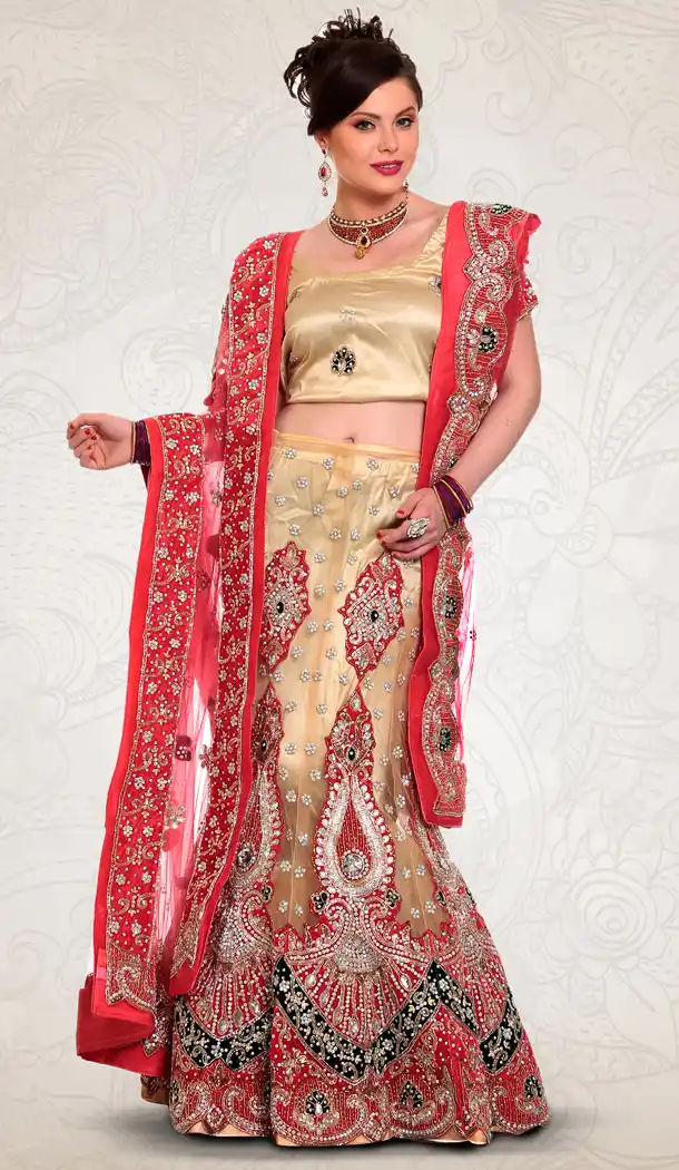 Cream Color Net Designer Bridal Lehenga Choli in Plus Size - 219425226