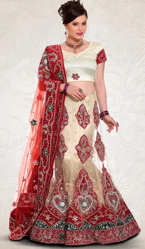 Fancy Cream Color Net Designer Bridal Lehenga Choli in Plus Size - 219425228