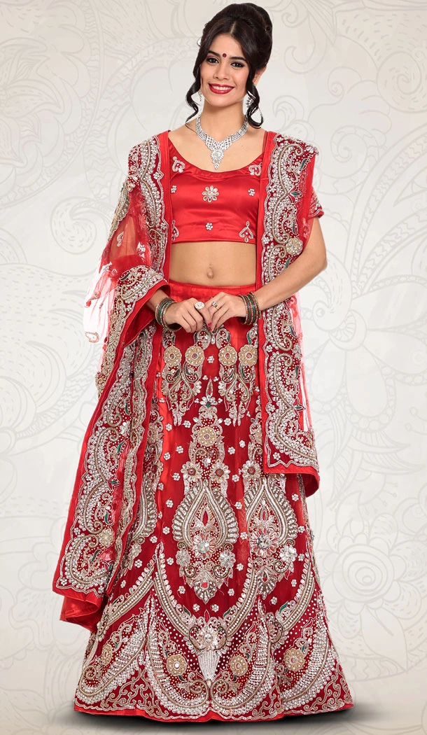 Trendsetter Red Color Net Designer Bridal Lehenga Choli in Plus Size - 219425229
