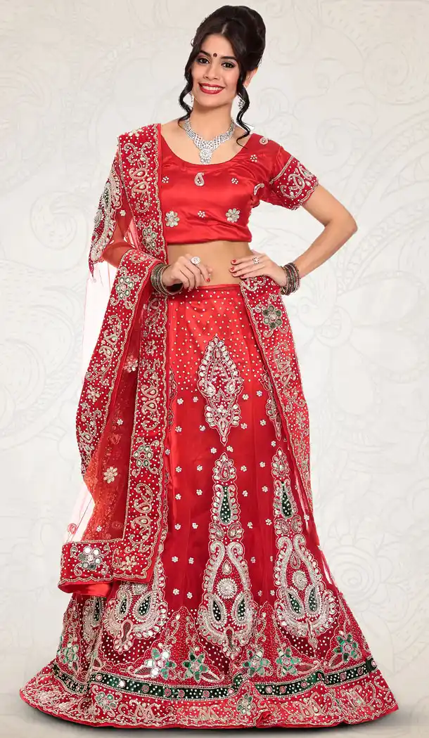 Red Color Net Designer Bridal Lehenga Choli in Plus Size - 219425233