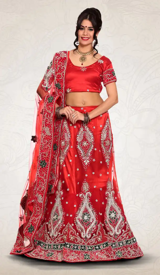 Red Color Net Designer Bridal Lehenga Choli in Plus Size - 219425235