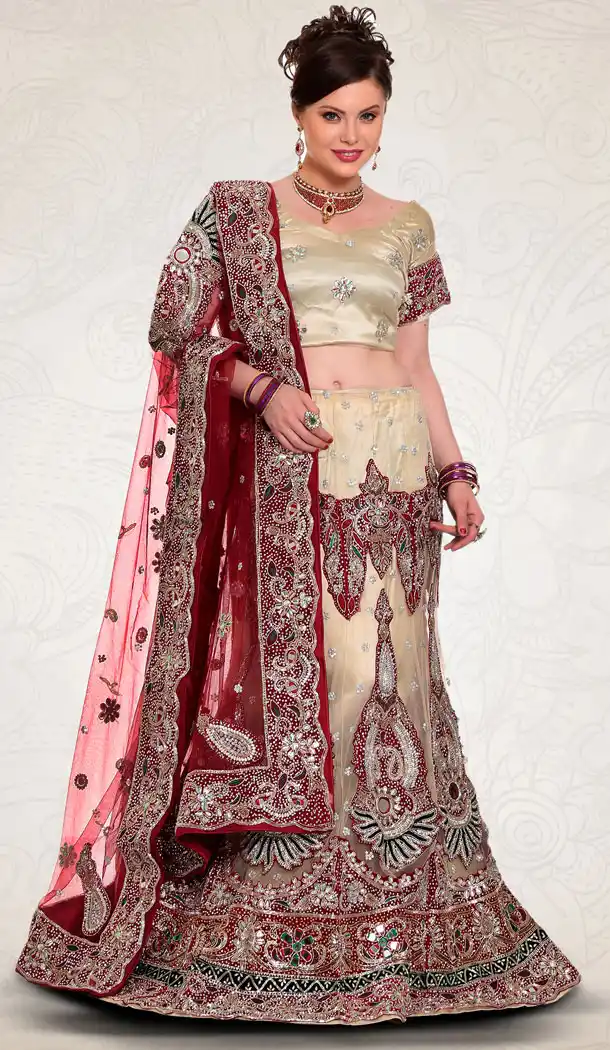 Cream Color Net Designer Bridal Lehenga Choli in Plus Size - 219425236