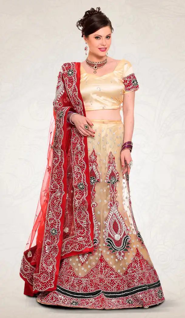 Cobalt Cream Color Net Bridal Wedding Designer Lehenga Choli - 219525240