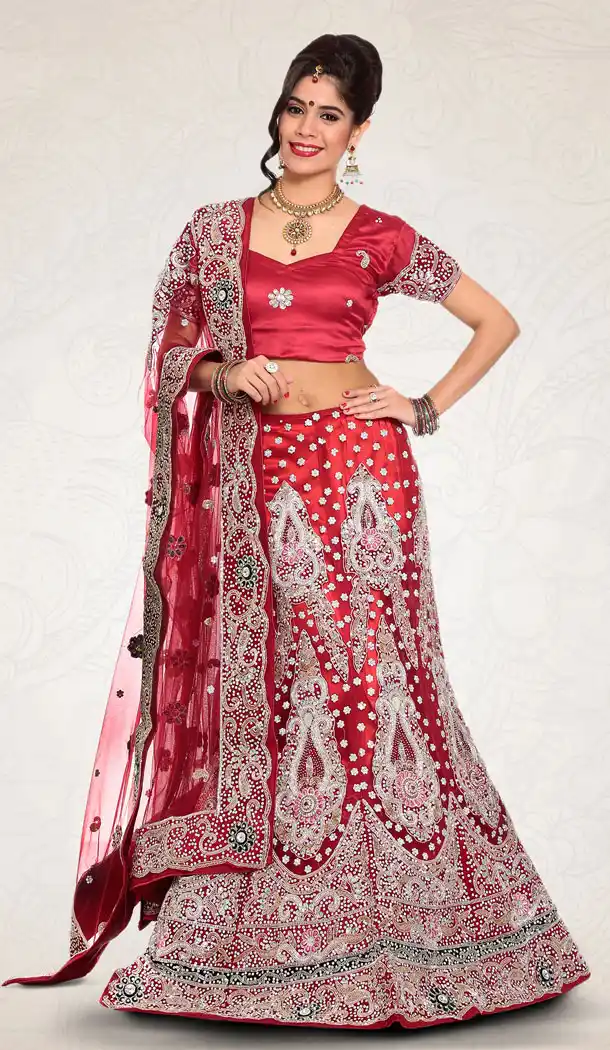 Red Color Net Bridal Wedding Designer Lehenga Choli - 219525242