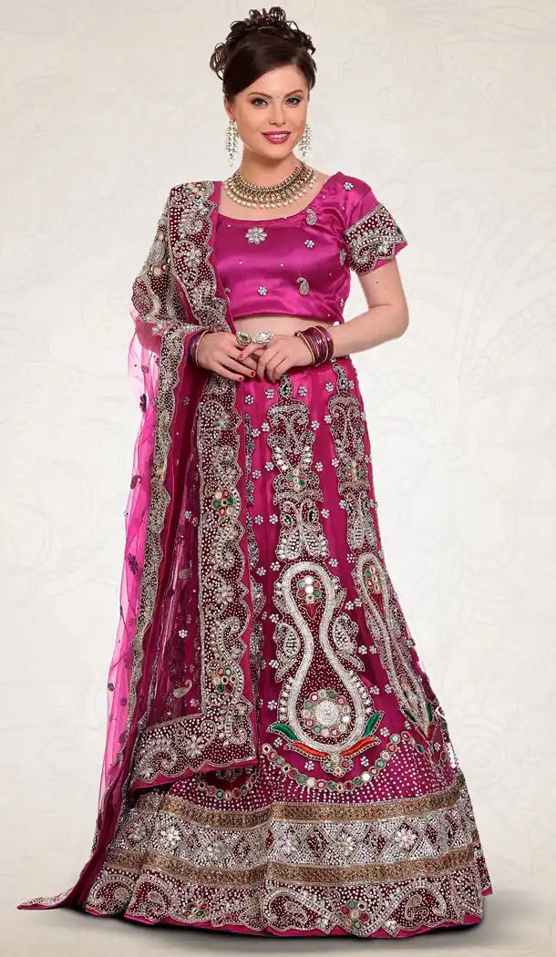 Purple Color Net Bridal Wedding Designer Lehenga Choli - 219525243