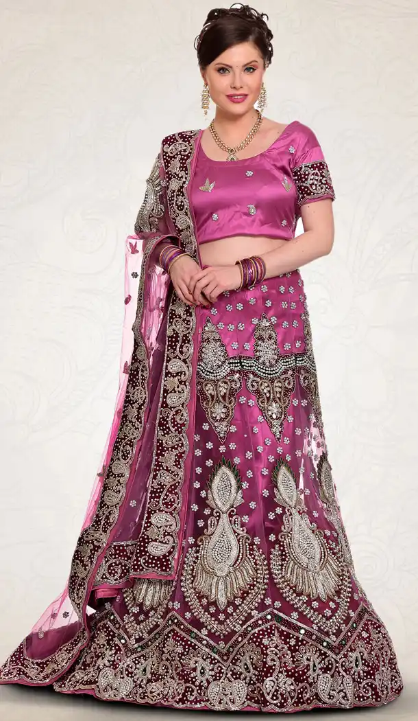Attractive Purple Color Net Bridal Wedding Designer Lehenga Choli - 219525251