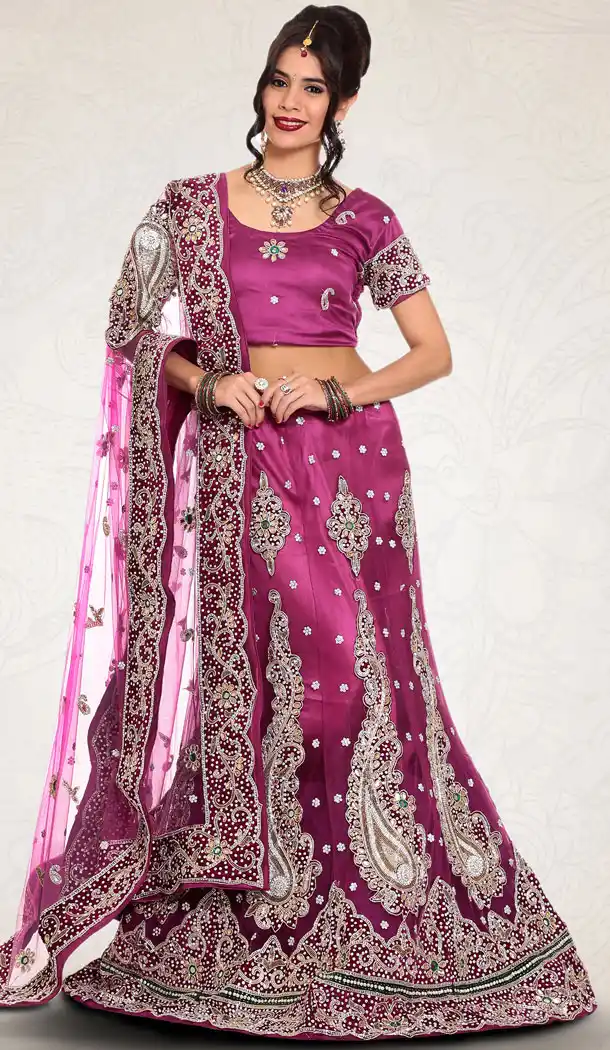 Sparkling Purple Color Net Bridal Wedding Designer Lehenga Choli - 219525252