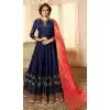 Navy Blue Color Satin Georgette Knee Length Anarkali Salwar Kameez