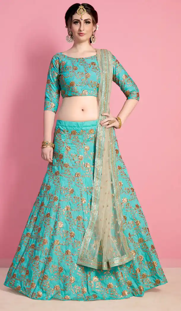 Majesty Neon Green Color Art Silk Designer Wear Lehenga Choli - 523264203