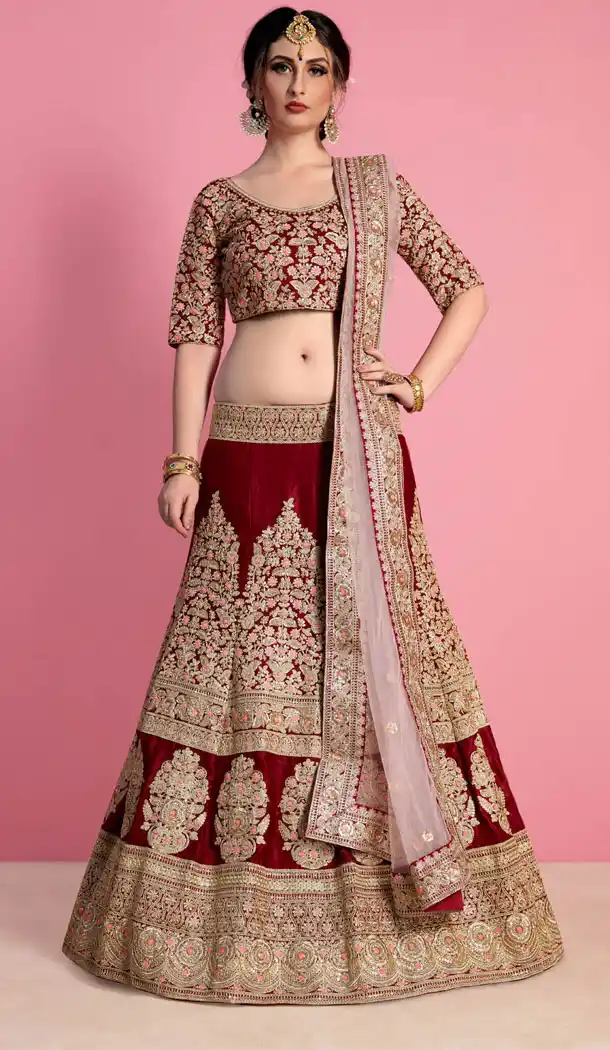 Maroon Color Velvet Silk Designer Wear Lehenga Choli - 523264209
