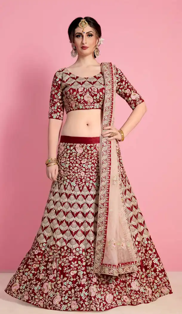 Maroon Color Velvet Silk Designer Wear Lehenga Choli - 523264210