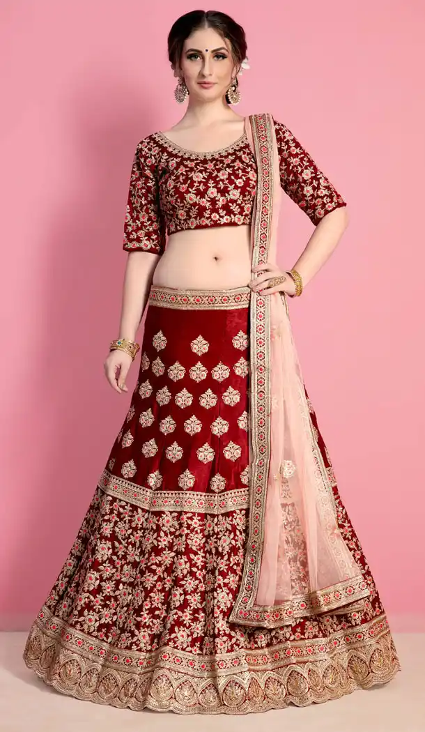 Maroon Color Velvet Silk Designer Wear Lehenga Choli - 523264211