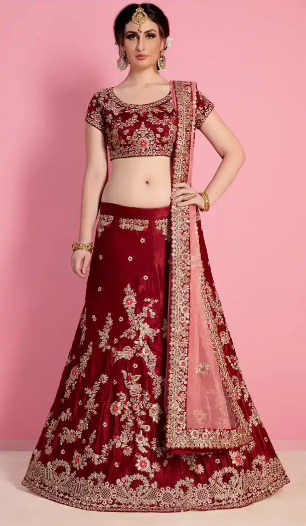 Maroon Color Velvet Silk Designer Wear Lehenga Choli - 523264213