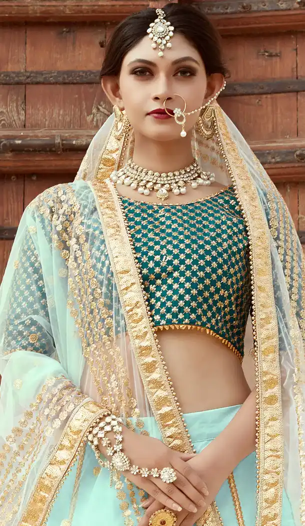 Classy Aqua Color Art Silk Designer Wear Lehenga Choli - 523064189