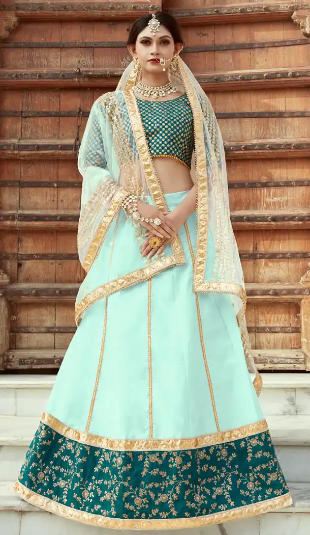 Classy Aqua Color Art Silk Designer Wear Lehenga Choli - 523064189