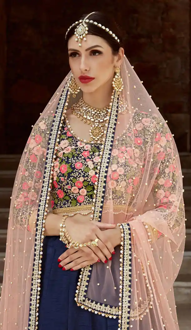 Ethnic Navy Blue Color Art Silk Designer Wear Lehenga Choli - 523064191