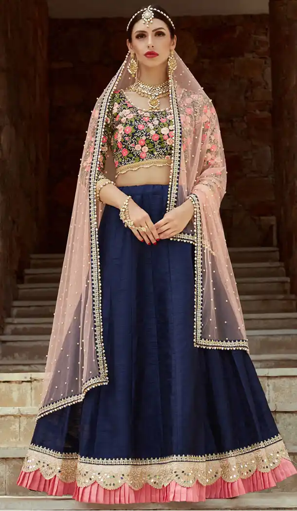 Ethnic Navy Blue Color Art Silk Designer Wear Lehenga Choli - 523064191