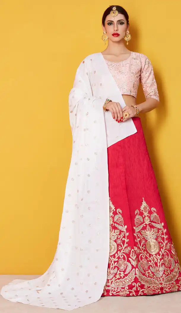 Trendy Pink Color Art Silk Heavy Embroidered Party Wear Lehenga Choli - 525364662