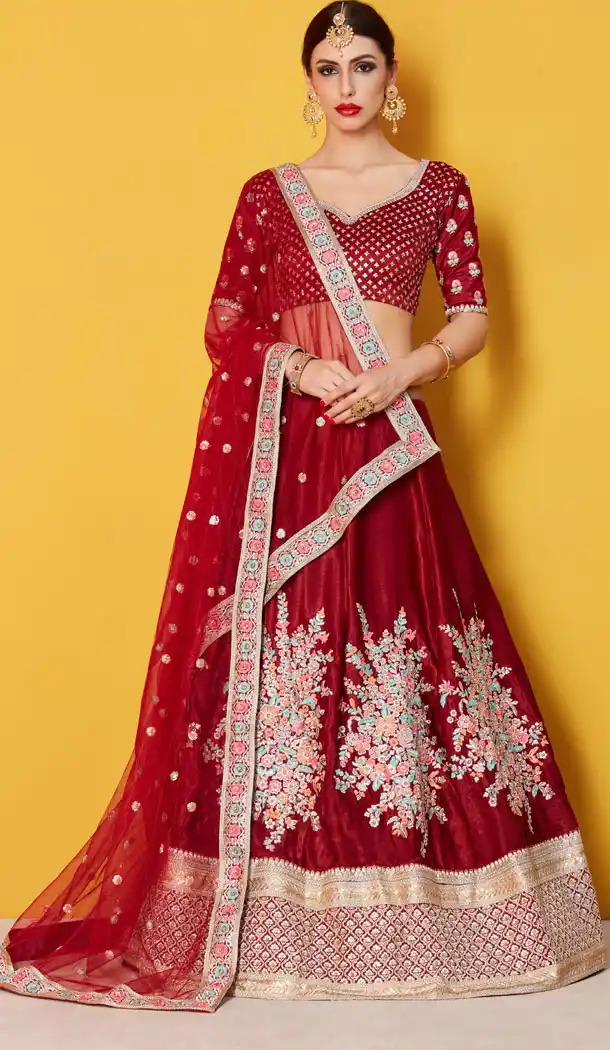 Maroon Color Art Silk Heavy Embroidered Party Wear Lehenga Choli - 525364664
