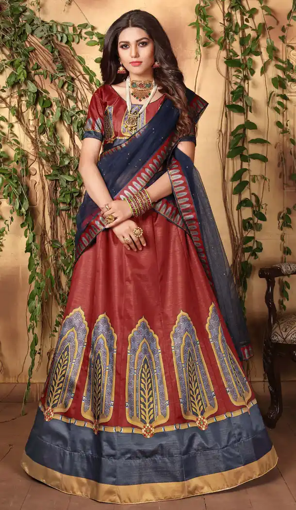Maroon Color Zari Satin Digital Printed Lehenga Choli - 525564676