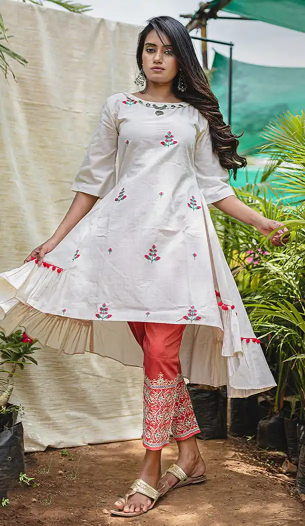 Ethnic Cream Color Khadi Designer Readymade Kurti - 65025195