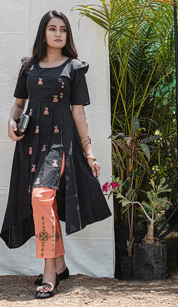 Gorgeous Black Color Khadi Designer Readymade Kurti - 65025198