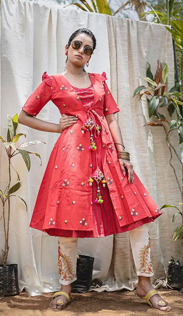 Aesthetic Orange Color Khadi Designer Readymade Kurti - 650251200