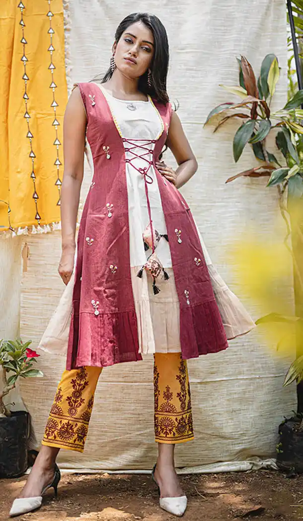 Vivacious Cream And Maroon Color Khadi Designer Readymade Kurti - 650251201