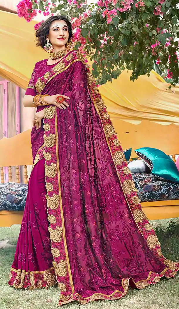 Traditional Purple Georgette Party Wear Plus Size Saree - 65105264