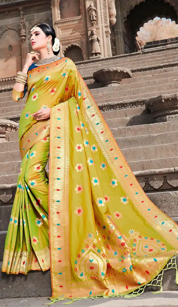 Two Tone Olive Color Banarasi Silk Designer Banarasi Silk Saree - 523464218