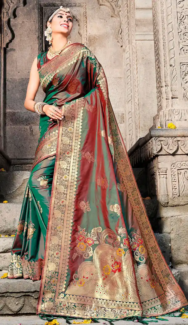 Two Tone Green Color Banarasi Silk Designer Banarasi Silk Saree - 523464222