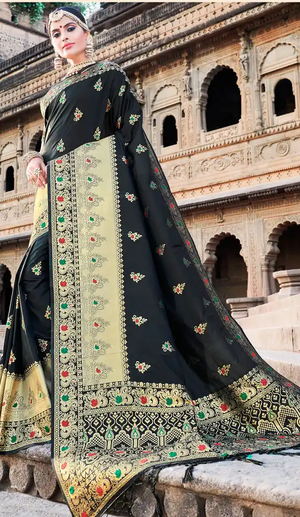 Black Color Banarasi Silk Designer Banarasi Silk Saree - 523464227