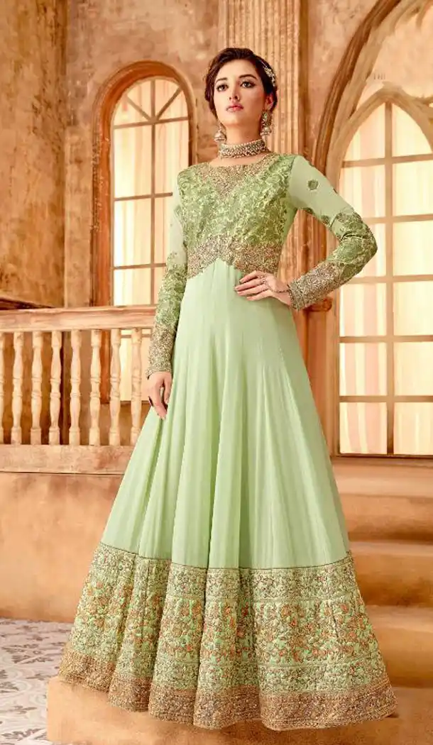 Lite Green Color Georgette Designer Abaya Style Salwar Kameez - 526164840