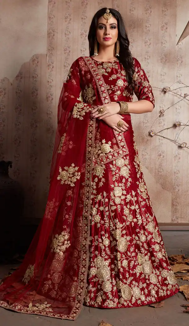 Maroon Color Velvet Silk Traditional Designer Lehenga Choli - 526564858