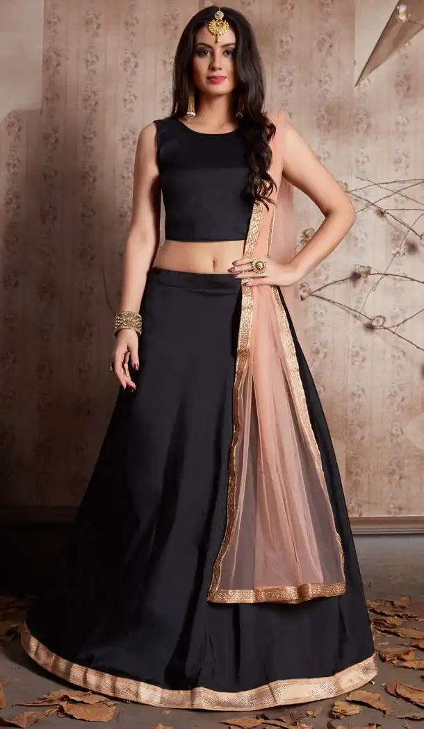 Black Color Tafetta Silk Traditional Designer Lehenga Choli - 526564860