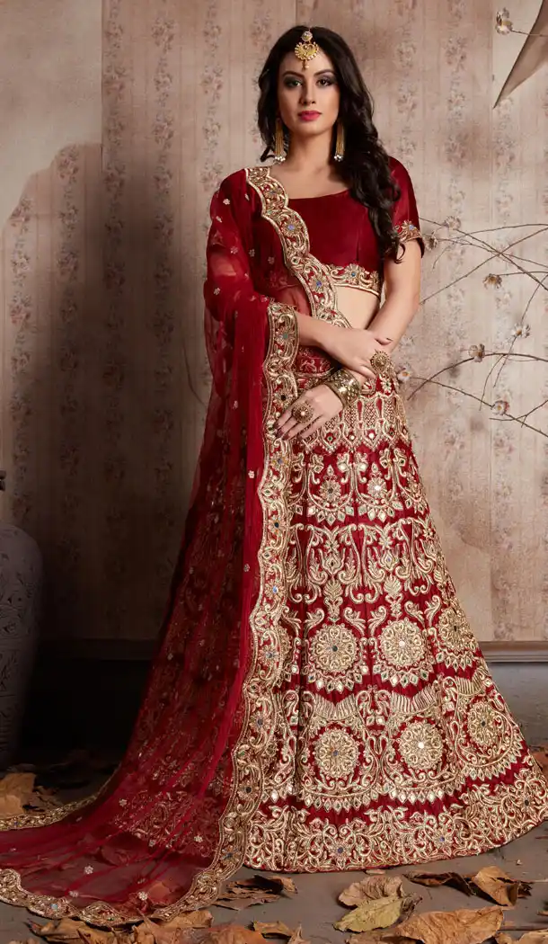 Maroon Color Velvet Silk Traditional Designer Lehenga Choli - 526564864