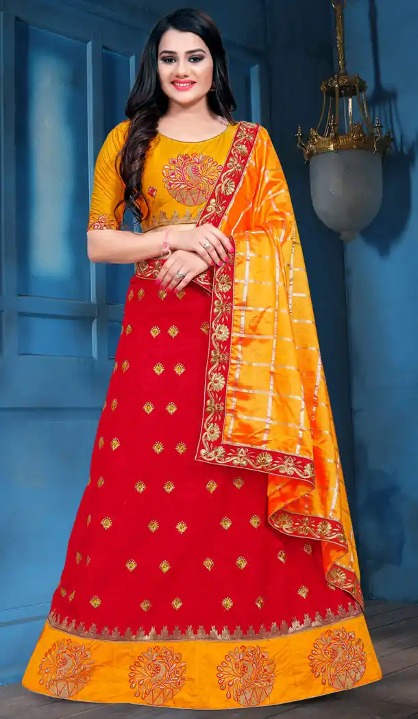 Red Color Sana Silk Traditional Party Wear Lehenga Choli - 526664867