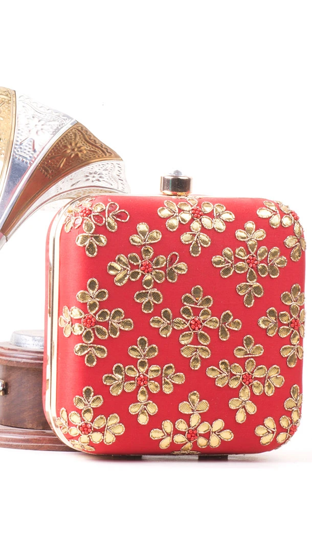 Contemporary Red Color Synthetic Velvet Exclusive Designer Clutches - 528065037