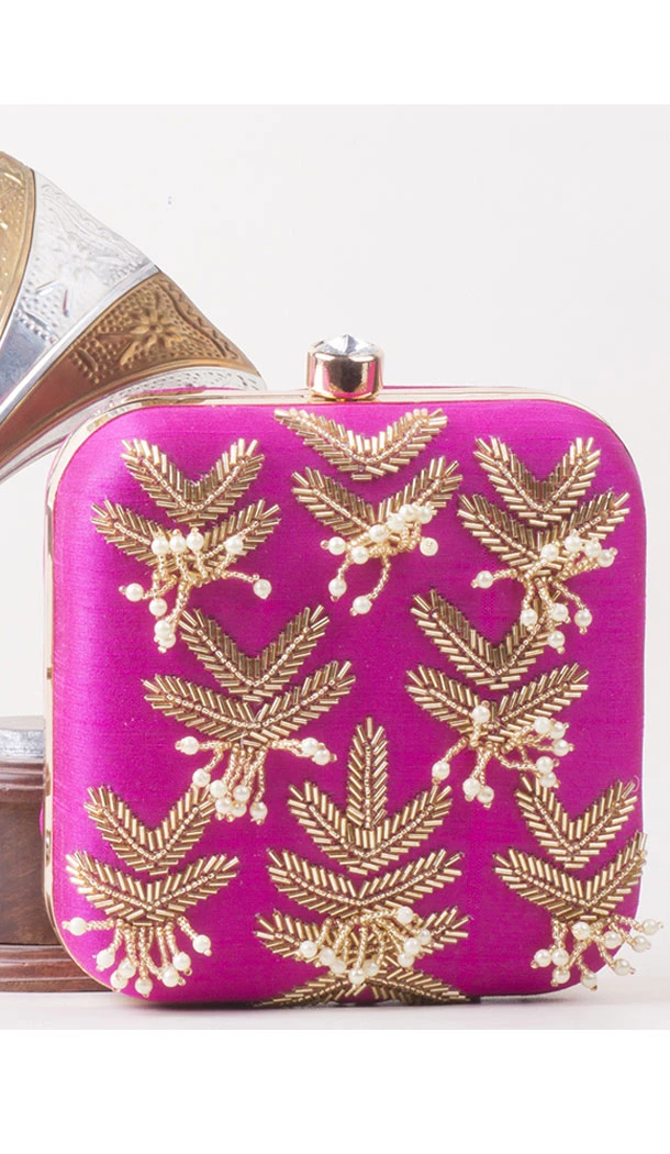 Majesty Pink Color Synthetic Velvet Exclusive Designer Clutches - 528065054