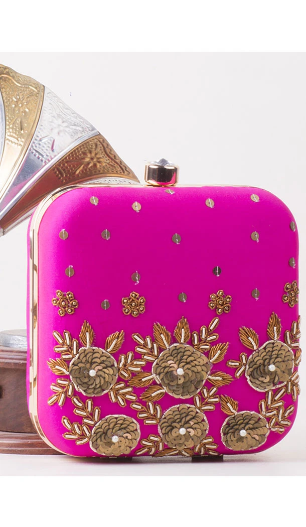 Pink Color Synthetic Velvet Exclusive Designer Clutches - 528065060