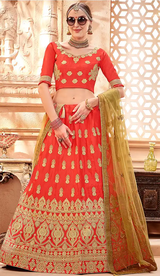 Red Color Silk Heavy Zari Embroidery Plus Size Lehenga Choli - 530765297