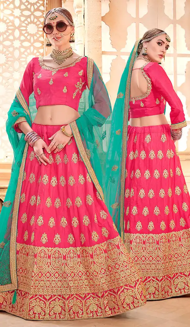 Elegant Pink Color Silk Heavy Zari Embroidery Plus Size Lehenga Choli - 530765300