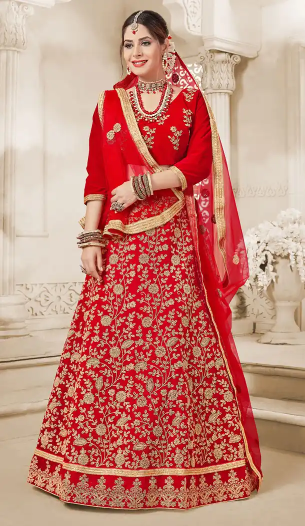 Marvelous Red Color Velvet Embroidery Traditional Plus Size Lehenga Choli - 530865301