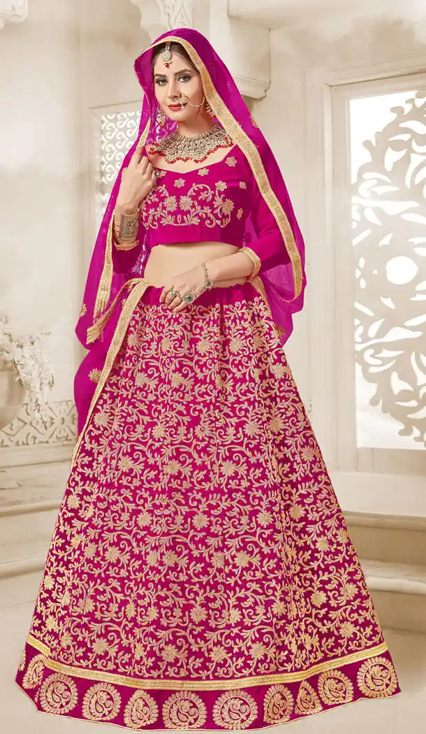 Luscious Pink Color Velvet Embroidery Traditional Plus Size Lehenga Choli - 530865303