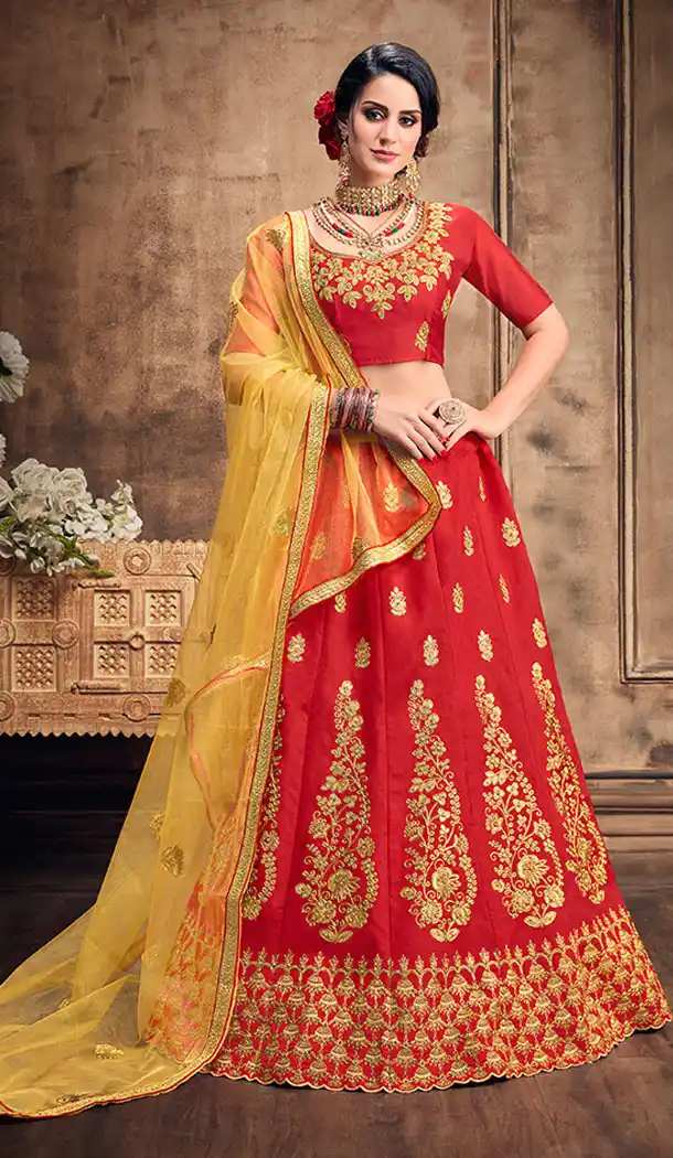 Red Color Silk Casual Party Wear Plus Size Lehenga Choli - 530965307