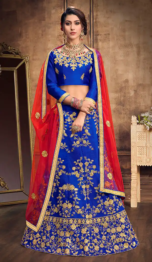 Dazzling Blue Color Silk Casual Party Wear Plus Size Lehenga Choli - 530965308